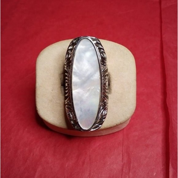 Howlite Look Marbled Gray White‎ Silver Tone Ring Size 7.5 (1a4) - Picture 1 of 5